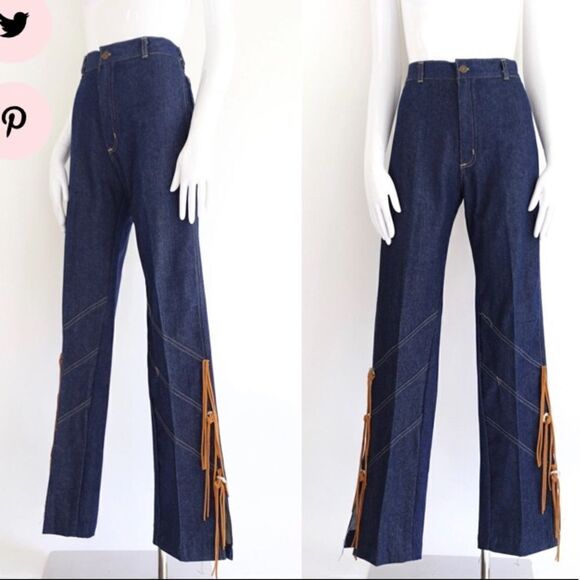 Vintage 70's High Rise Flare Fringe Jeans - Picture 1 of 11